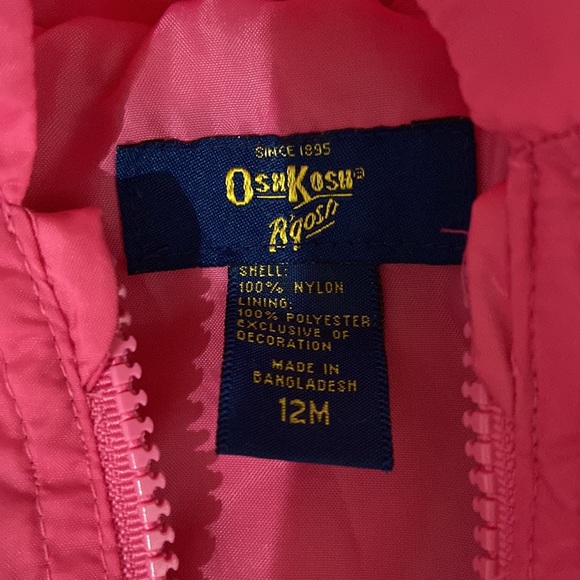 Pink windbreaker / raincoat OshKosh B'Gosh 100% nylon 12 month - Picture 3 of 13